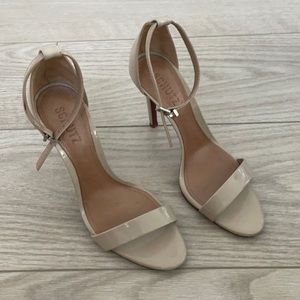 Schutz Cadey-Lee Leather Ankle-Strap Sandals - Nude Heels - Size 7.5 - Worn Once